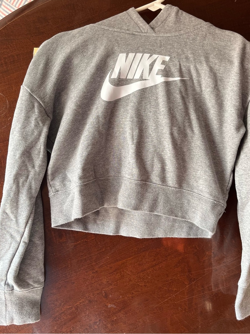 Nike Girls Gray Cropped Crew Sweatshirt with White Swoosh Size L